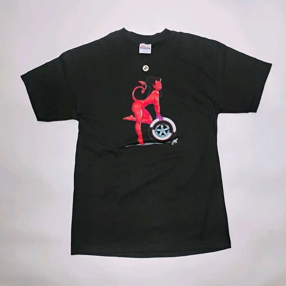 Coop Delivery Girl With Tire T-shirt Black Size M Posterpop Vtg Y2K 1990's Retro